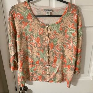 Wild Palms Tropical Floral Lightweight 3/4 sleeve cardigan Large